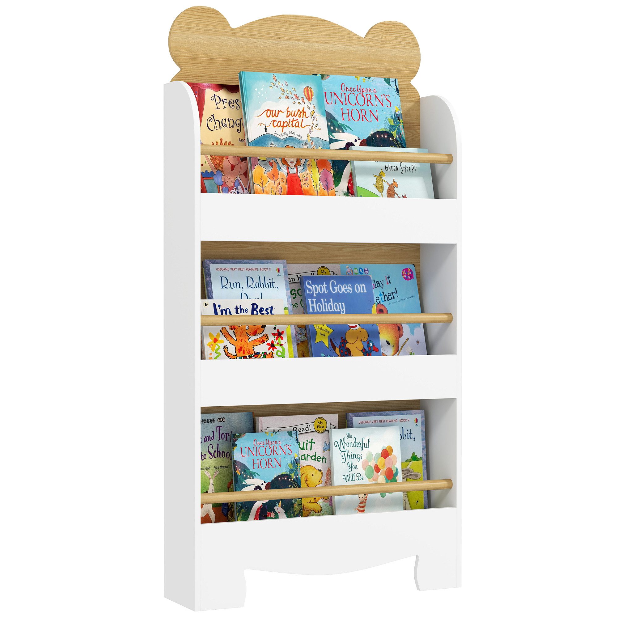 AIYAPLAY Regal Bücherregal Kinder, Kinderregal mit 3 Regal, Kinderregal aus Holz 1-tlg., für Kinderzimmer Spielzimmer 55x15x110cm Weiß