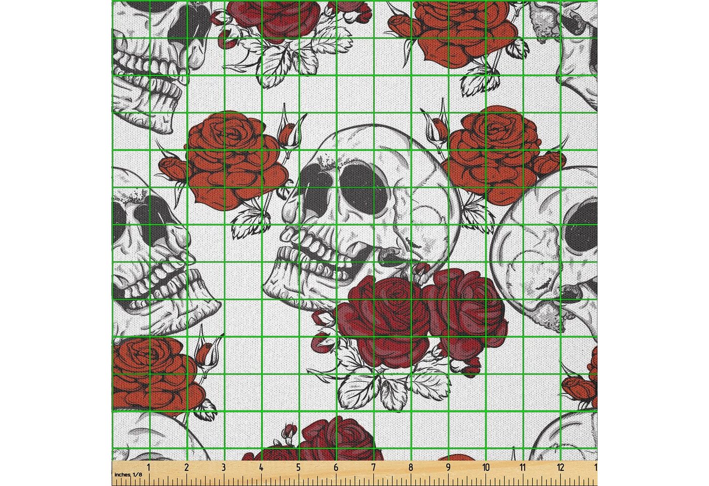 Thumbnail - Abakuhaus Stoff DIY Bastler Stoff für Dekorationszwecke, Halloween Roses Gothic Schädel