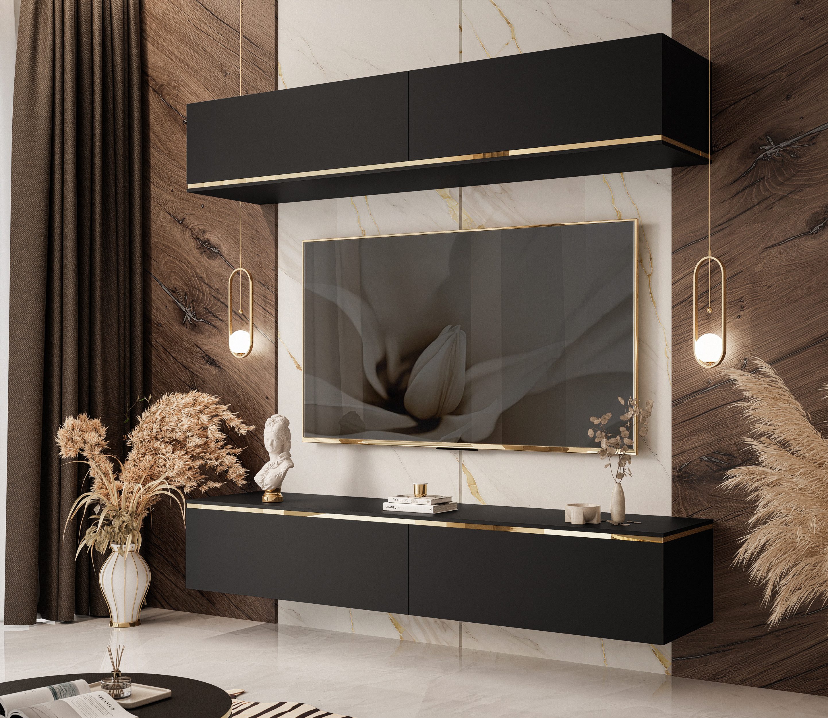 Lookway Wohnwand AURORA Schwarz Matt hängende günstig online kaufen