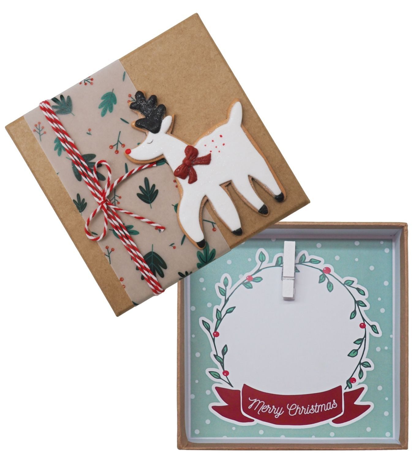 ZauberDeko Geschenkbox Geldgeschenk Weihnachten MIT NAME Natur Rentier Schleife Kranz