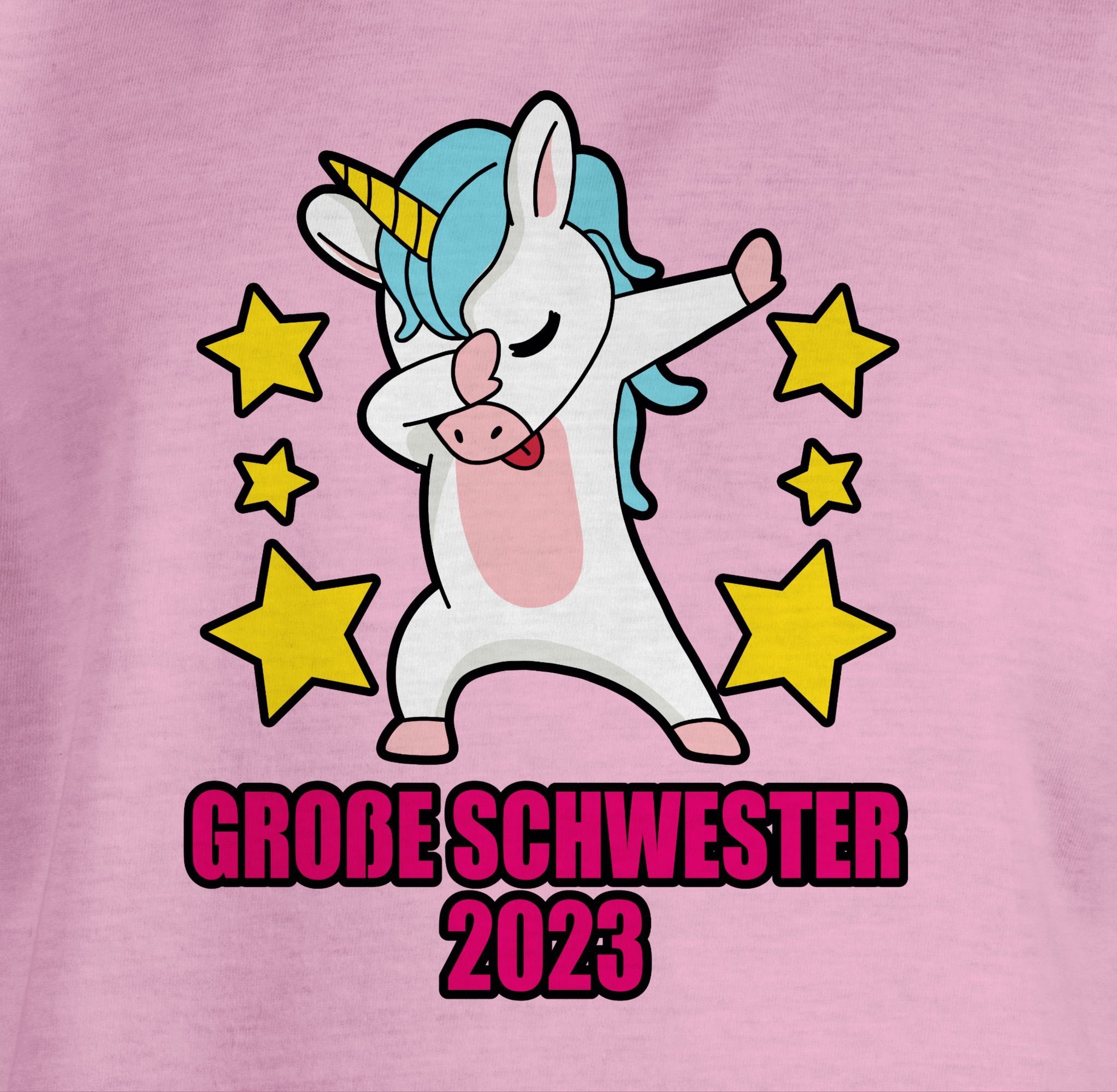 T-Shirt Geschenk 2 mit Schwester Einhorn Große Schwester 2023 Rosa Geschwister Dabbendem Shirtracer