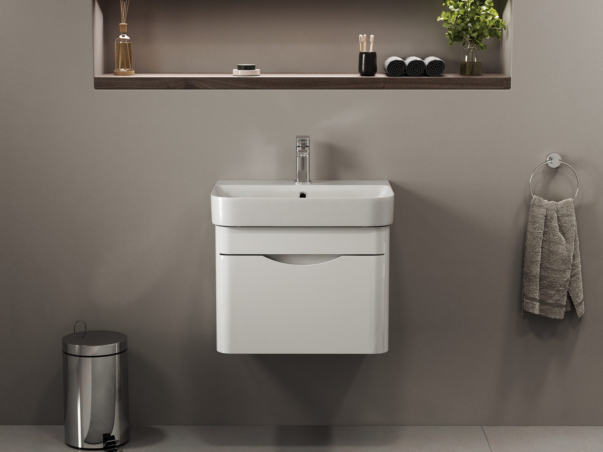 Aqua Bagno Badmöbel-Set Badmöbel Unterschrank mit Waschtisch weiß Hochglanz lackiert, (vormontiert, 2-St., Badmöbelschrank lackiert mit Keramikwaschbecken), einfache Montage, Badschrank