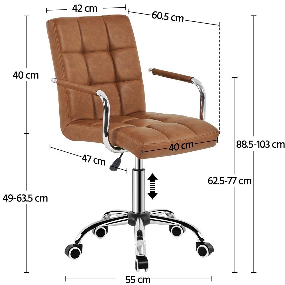 Yaheetech Drehstuhl höhenverstellbar Bürostuhl Chefsessel, Retro ergonomischer Braun