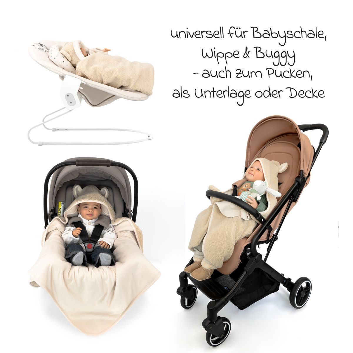 Zamboo Fußsack Teddy - Beige, Baby Einschlagdecke Kuschelige Babydecke mit günstig online kaufen