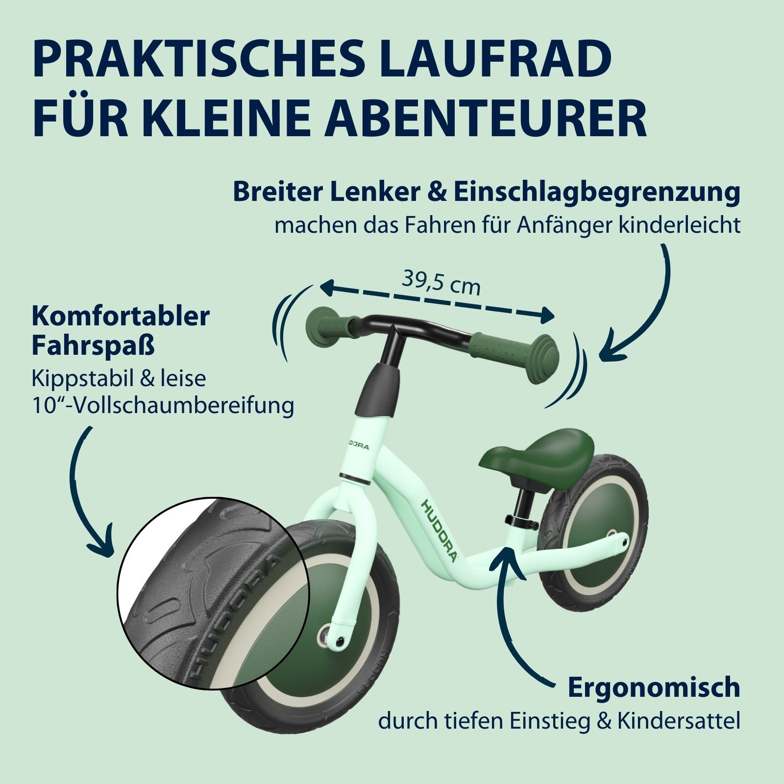 Hudora Laufrad Cruisy, für Kinder ab 18 Monaten, verstellbare Sattelhöhe, anfängerfreundlich