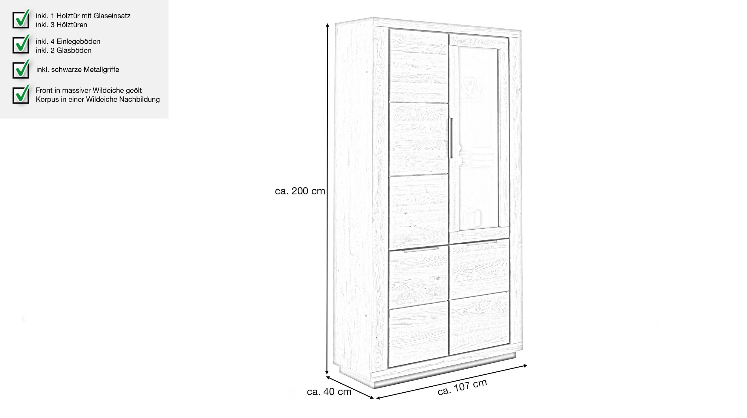 Massivart® Vitrine GRENO Vitrinenschrank mit Glastür günstig online kaufen
