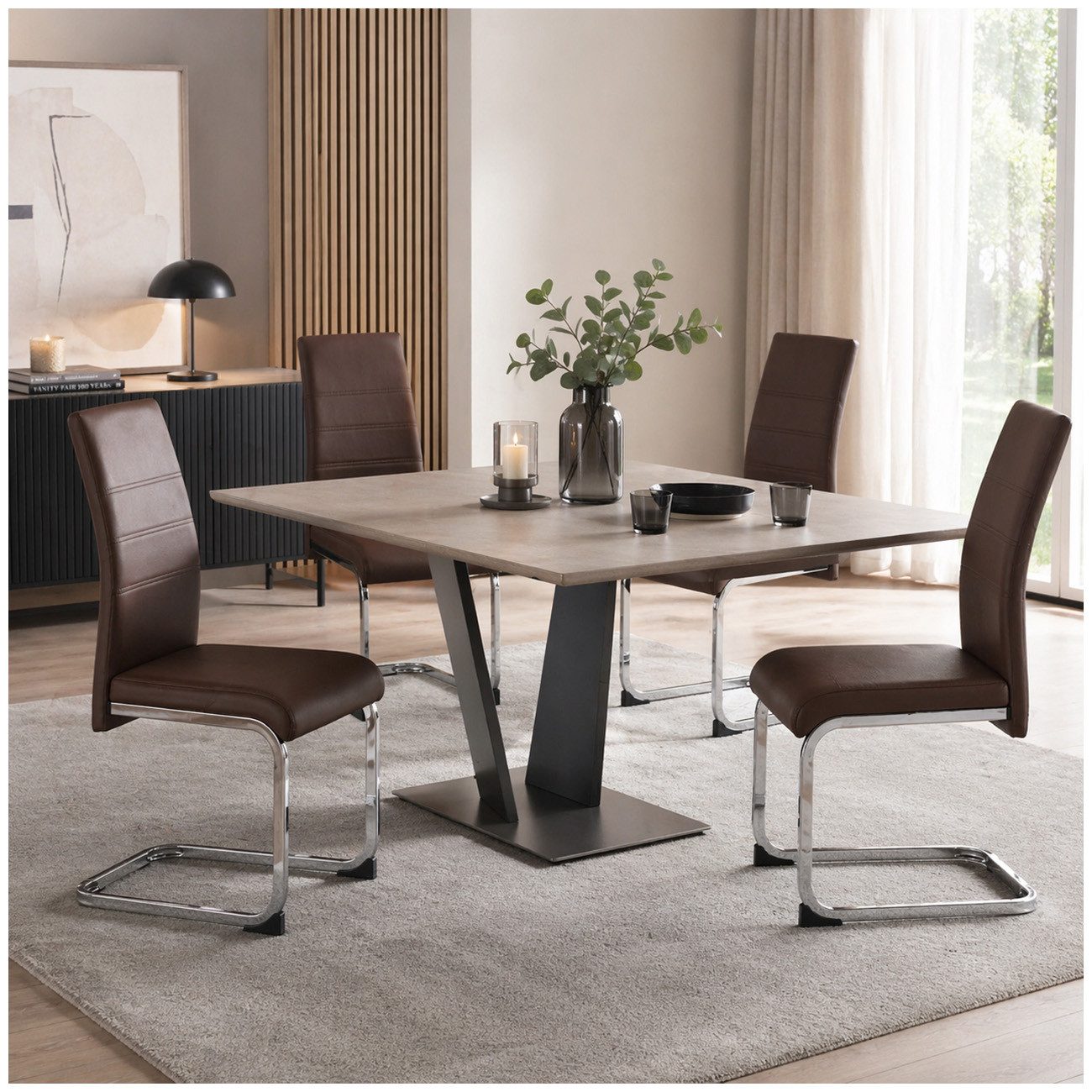 HTI-Line Freischwinger Schwingstuhl SallyC PU 4er (Set, 4 St), Freischwinger Esszimmerstuhl Kunstleder