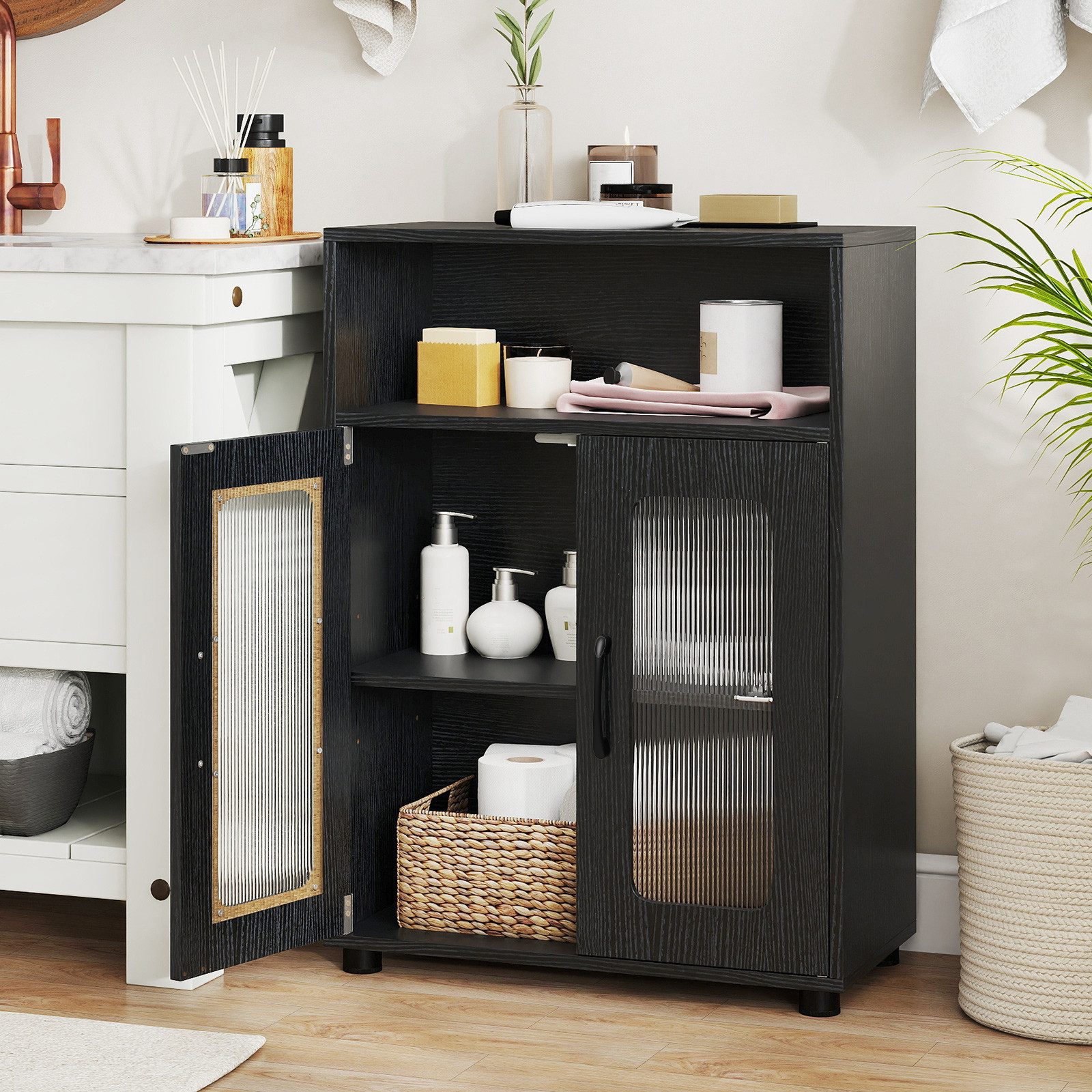 COSTWAY Badkommode, Badezimmerschrank mit Stauraum, Sideboard 60x30x83cm