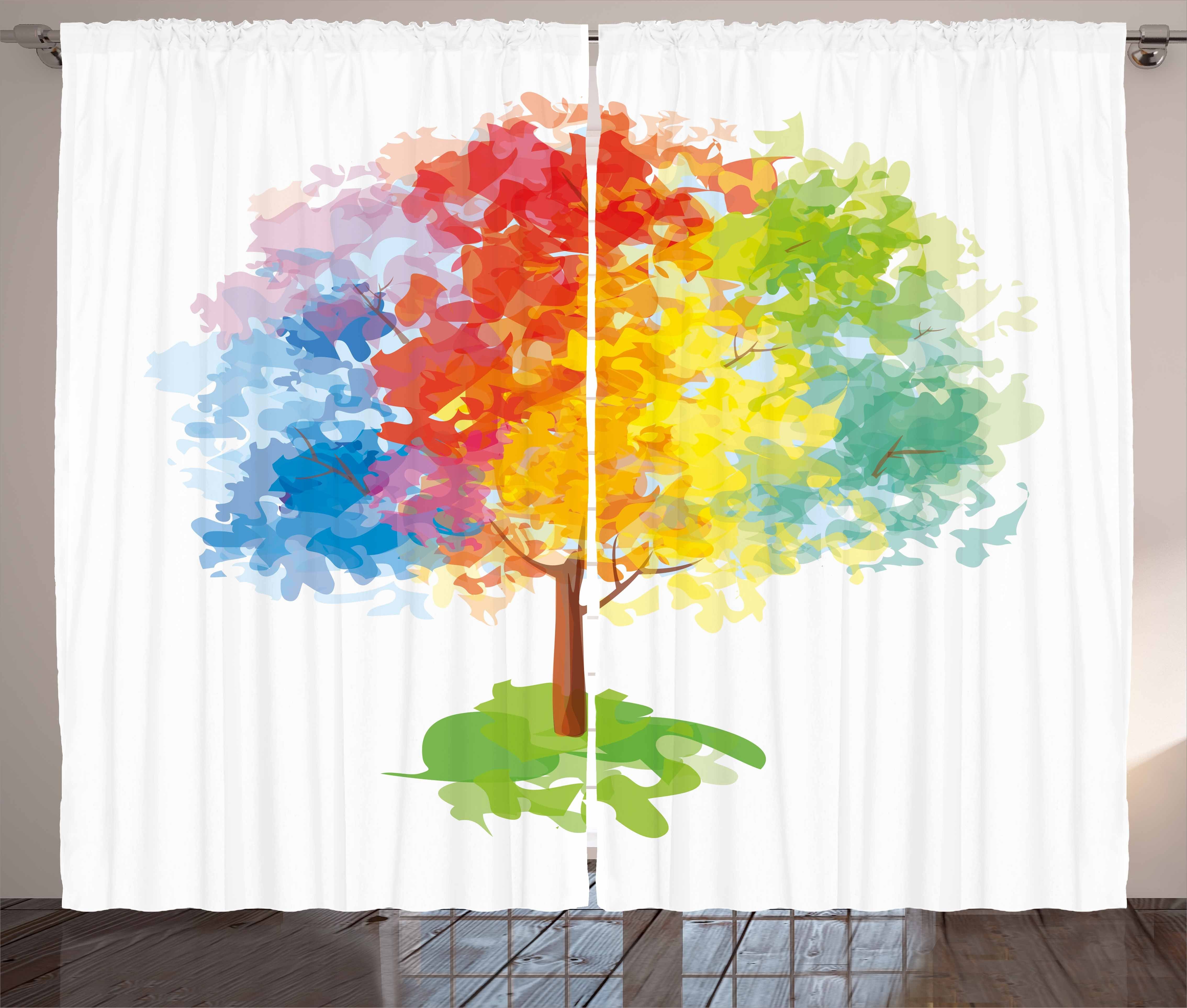 Gardine Schlafzimmer Kräuselband Vorhang mit Schlaufen und Haken, Abakuhaus, Regenbogen Abstrakte Baum Natur | Fertiggardinen