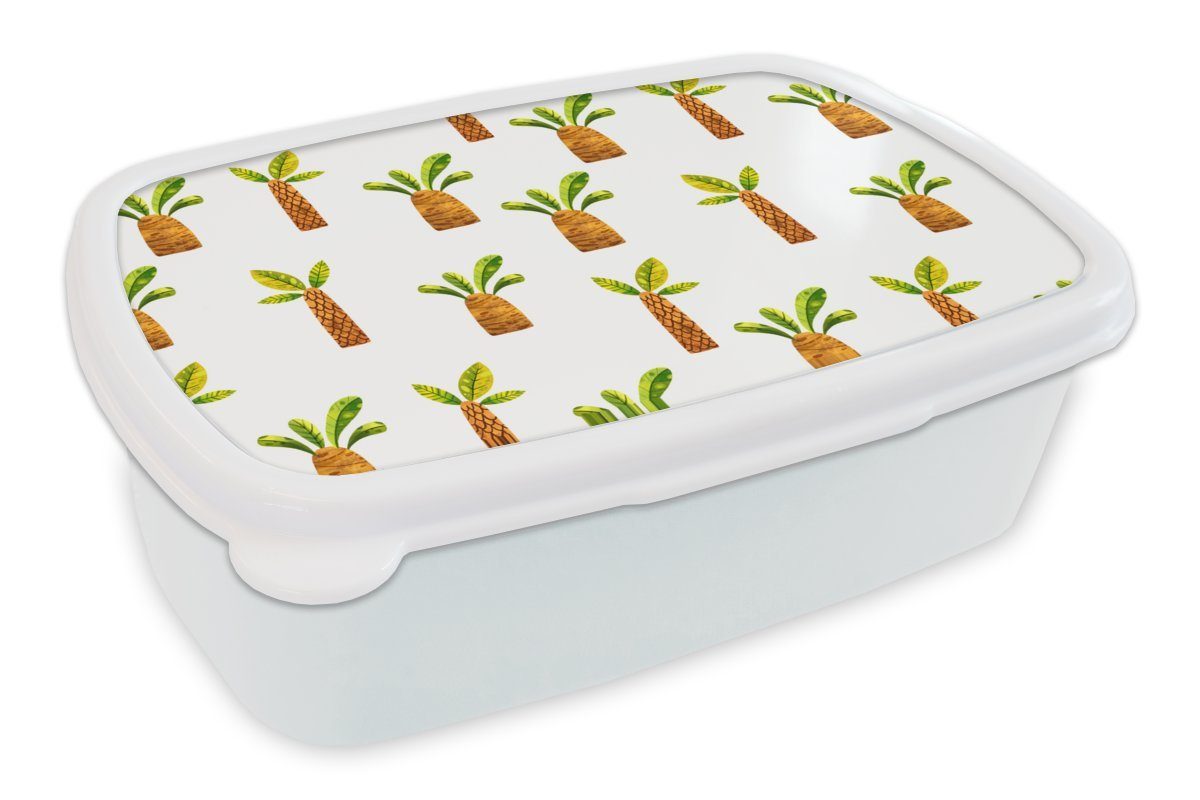 MuchoWow Lunchbox Palmen - Dschungel - Weiß, Kunststoff, (2-tlg), Brotbox für Kinder und Erwachsene, Brotdose, für Jungs und Mädchen