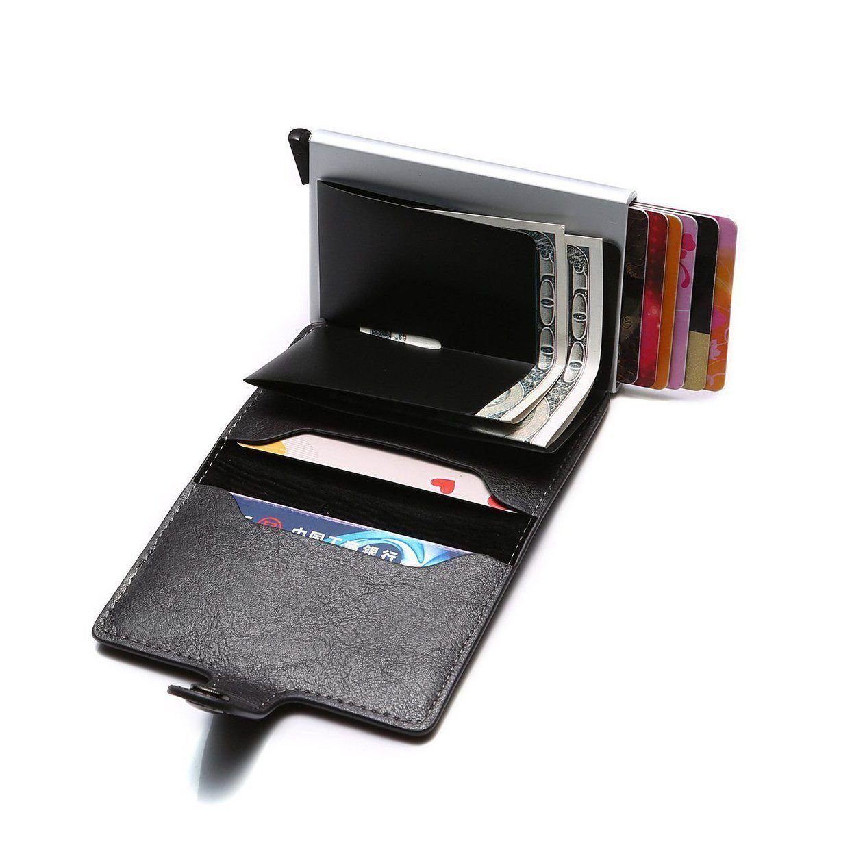 SOTOR Geldbörse (Kreditkarteninhaber up zu Slim bis ( 7 Aluminium Pocket Karten Schwarz) Pop Design Front Protector Kohlefaser Wallet