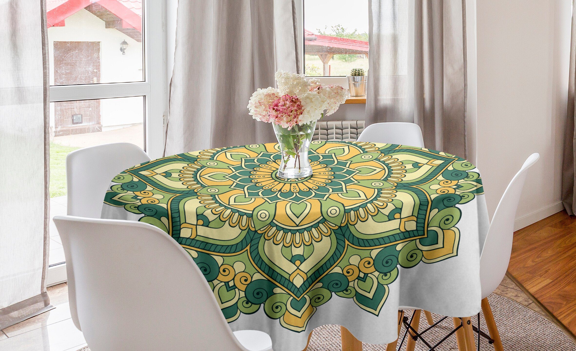 Abakuhaus Tischdecke Kreis Tischdecke Abdeckung für Esszimmer Küche Dekoration, orientalisch Dahlia Petals