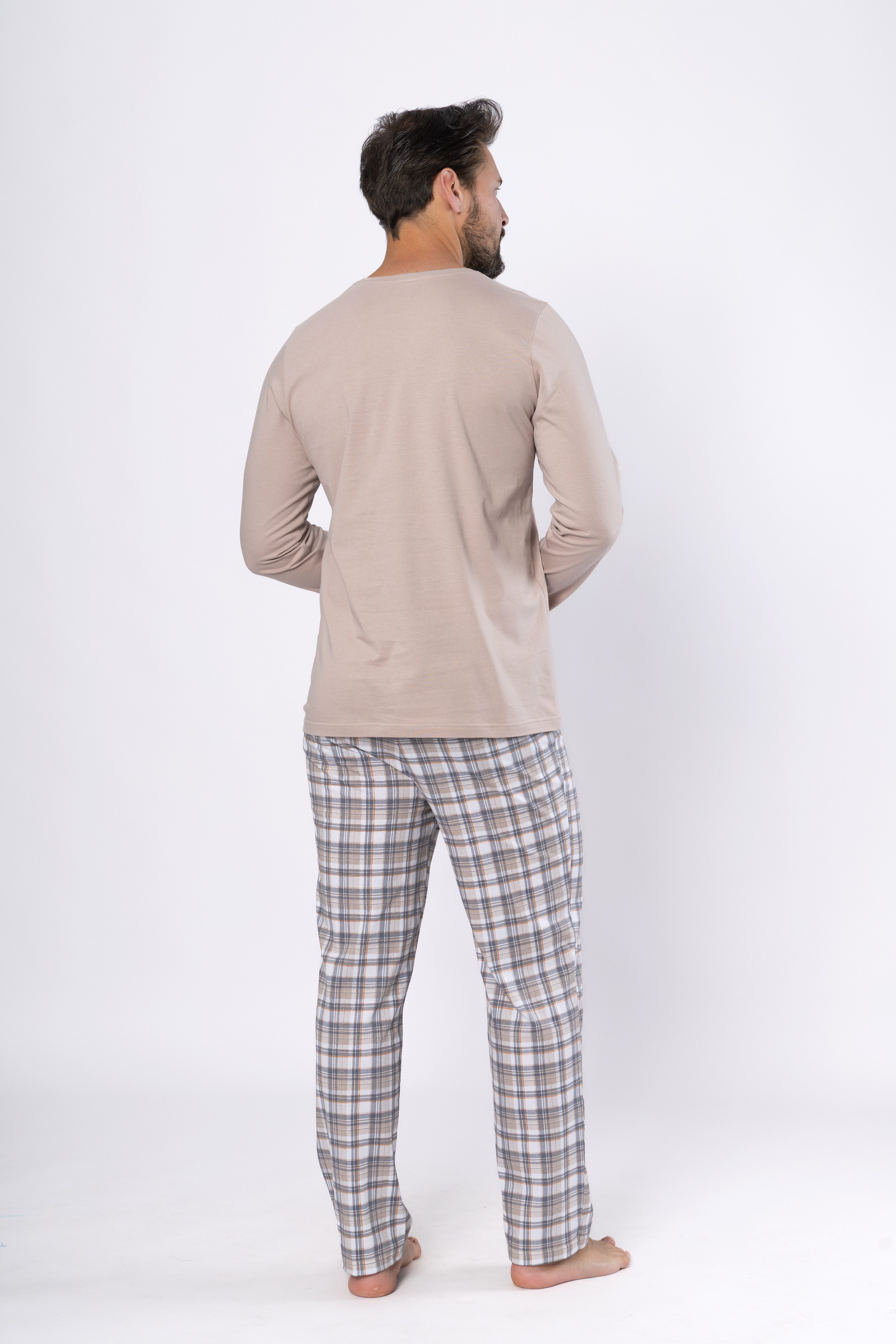 HOTBERG Pyjama langer Schlafanzug aus Baumwolle (2 tlg) Karo-Pyjamahose, Made in EU
