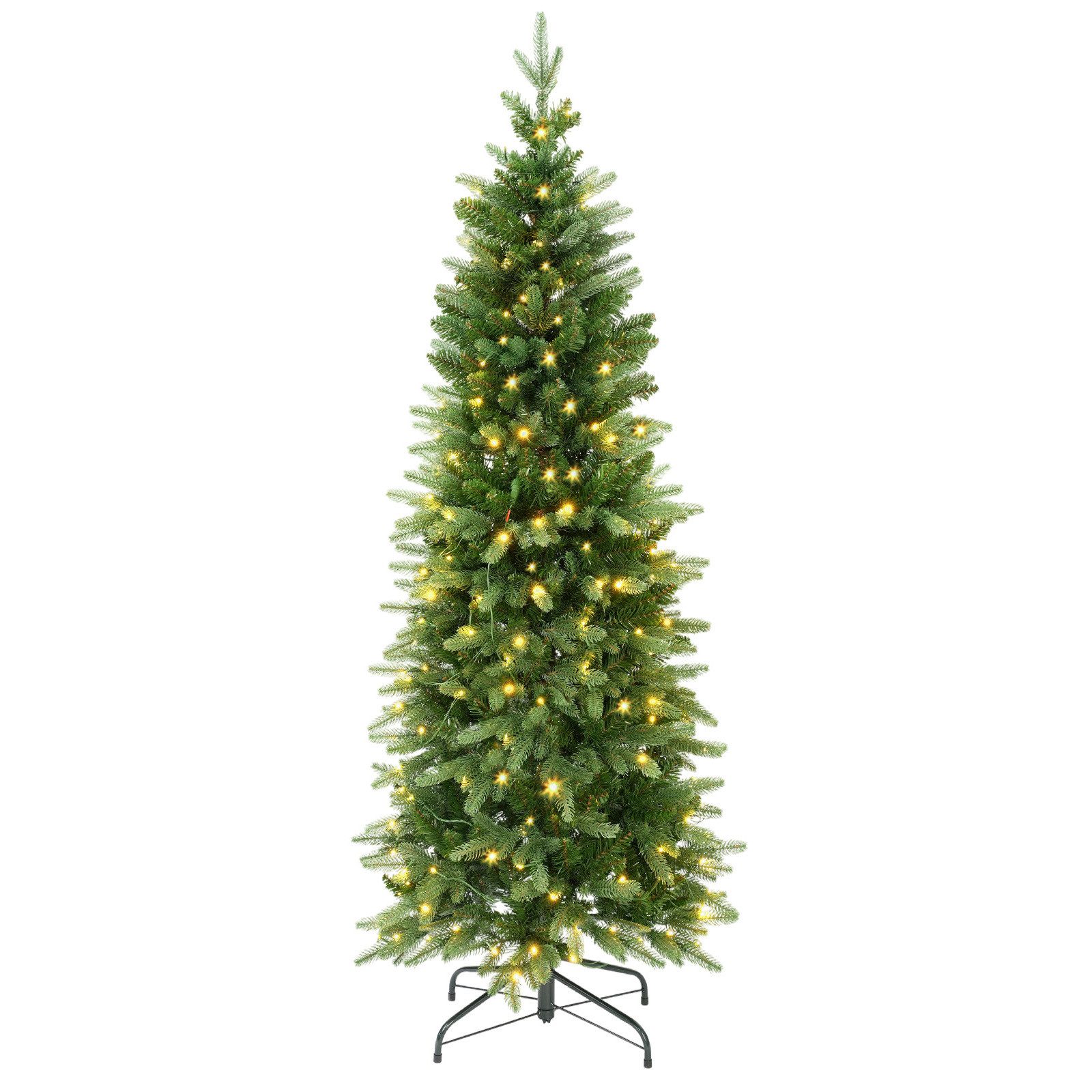Salcar Künstlicher Weihnachtsbaum Schmal Weihnachtsbaum mit Beleuchtung Tannenbaum Bleistift Kunstbaum, Tanne, 180 cm mit 1022 Spitzen (600 PE & 422 PVC) und 200 warmweißen LEDs