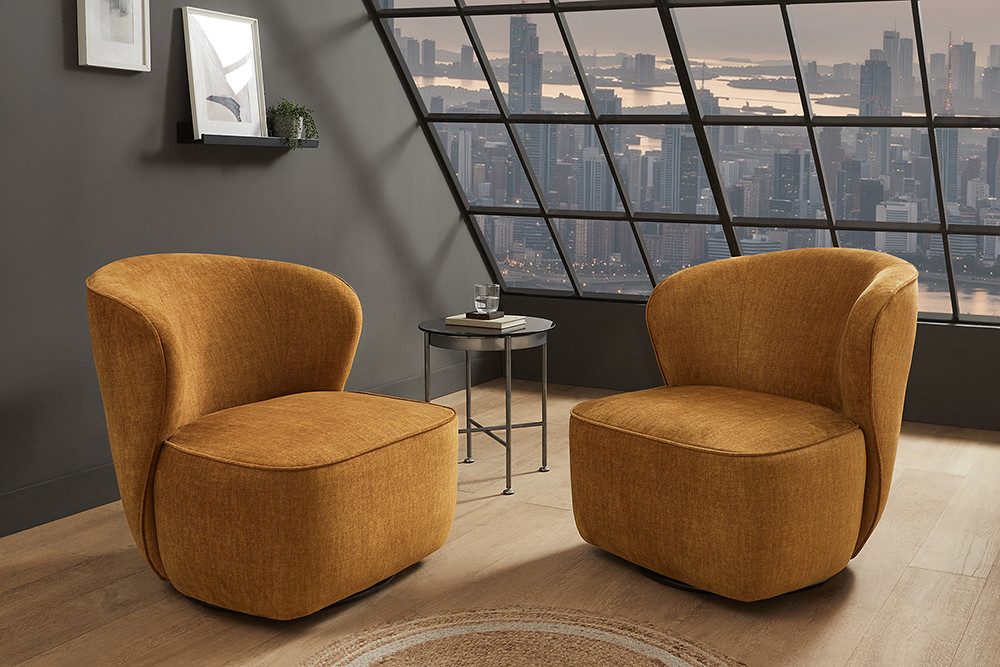 riess-ambiente Drehsessel GATSBY senfgelb - Samt, 360° drehbar, Polsterung, Rundumbezug, weich (Einzelartikel, 1-St), Stilvoller Sitz - ideal für Wohn- & Schlafzimmer, Lofts oder Lounges