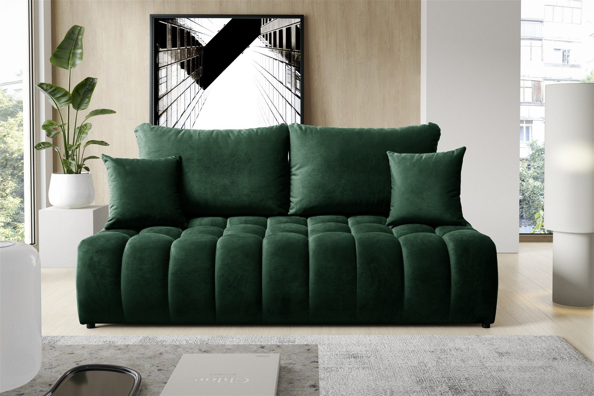 Fun Möbel 3-Sitzer Sofa mit Schlaffunktion NINA in Stoff Soft (Plüsch), inkl. 2 x Rückenkissen und. 2 x Zierkissen