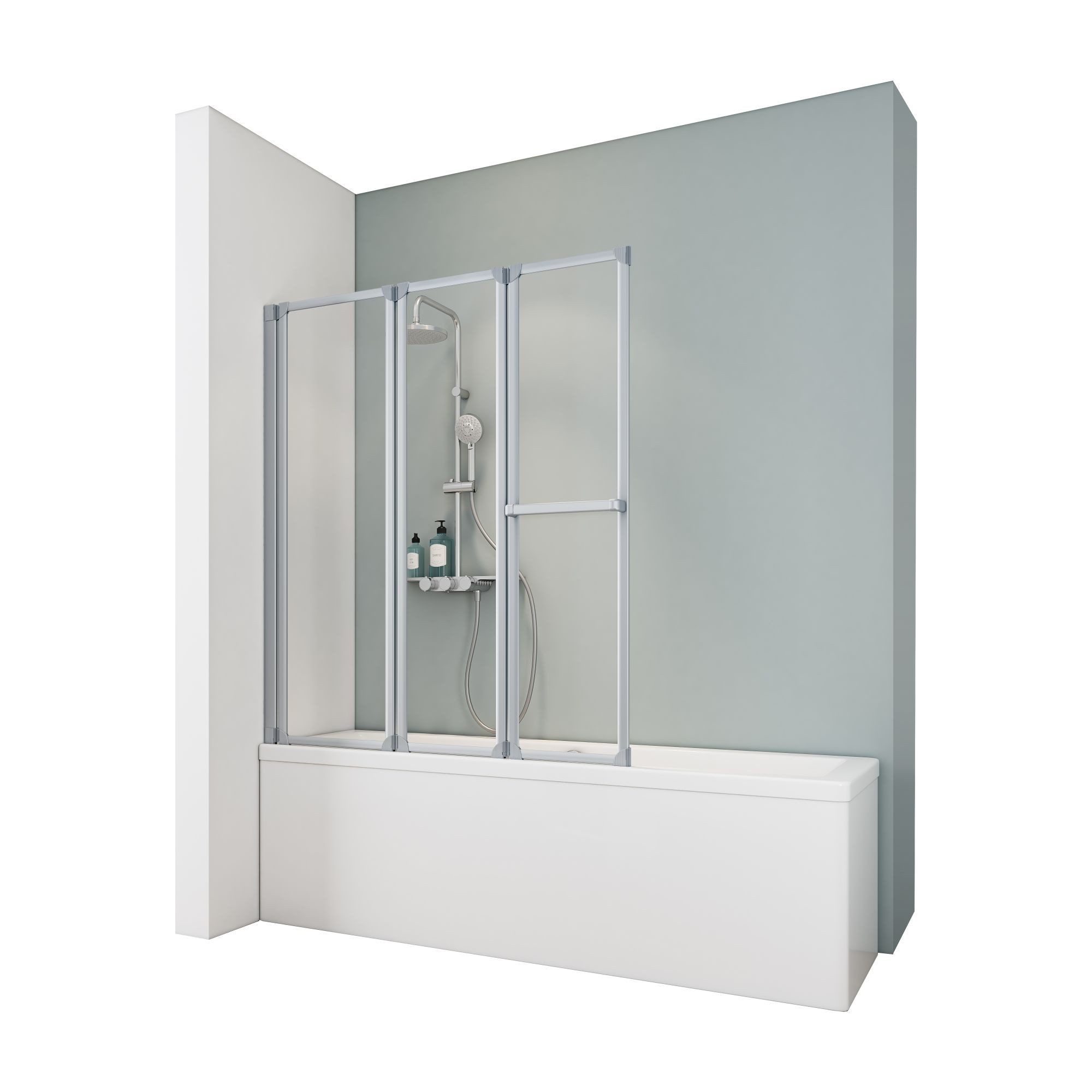 Schulte Badewannenfaltwand Komfort, Glas, (3 tlg), 126x140 cm, mit Handtuchhalter, Klar, Alu-Natur