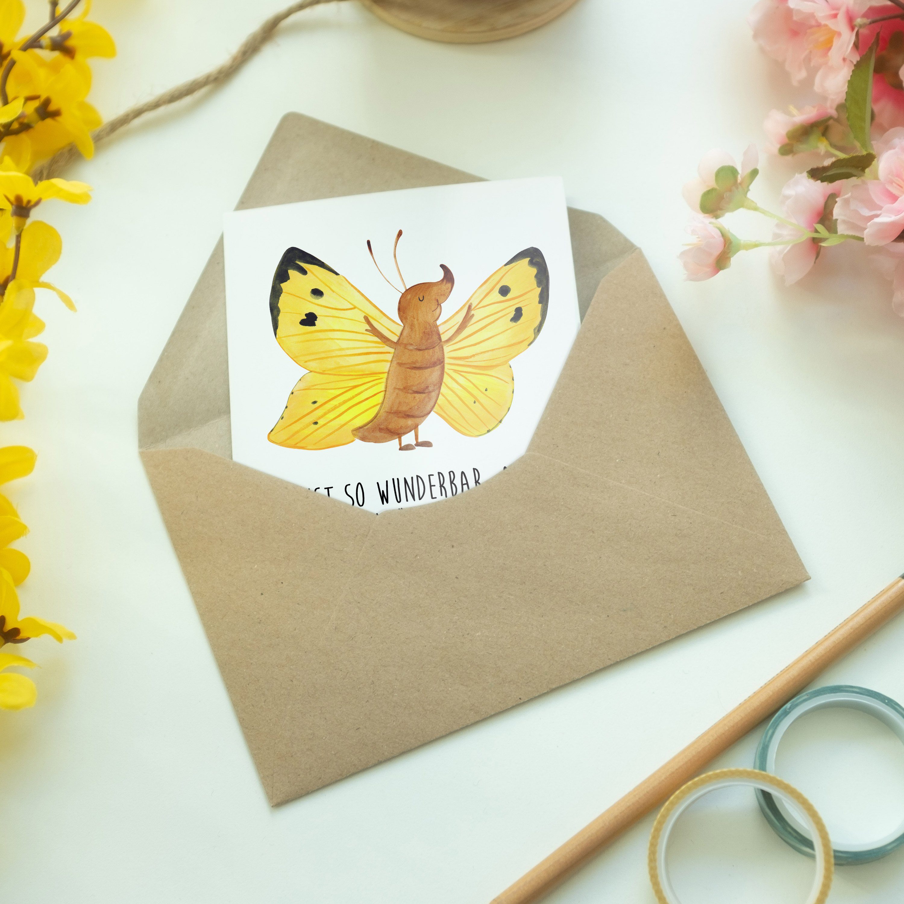 Panda Mrs. Zitronenfalter Weiß Grußkarte Geschenk, & - Mr. - Hochzeitskarte, Tierm Schmetterling