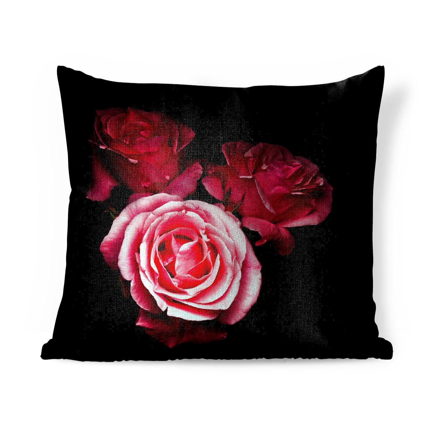 MuchoWow Dekokissen Ein Foto von rosa Rosen mit schwarzem Hintergrund, Zierkissen mit Füllung für Wohzimmer, Schlafzimmer, Deko, Sofakissen | Dekokissen