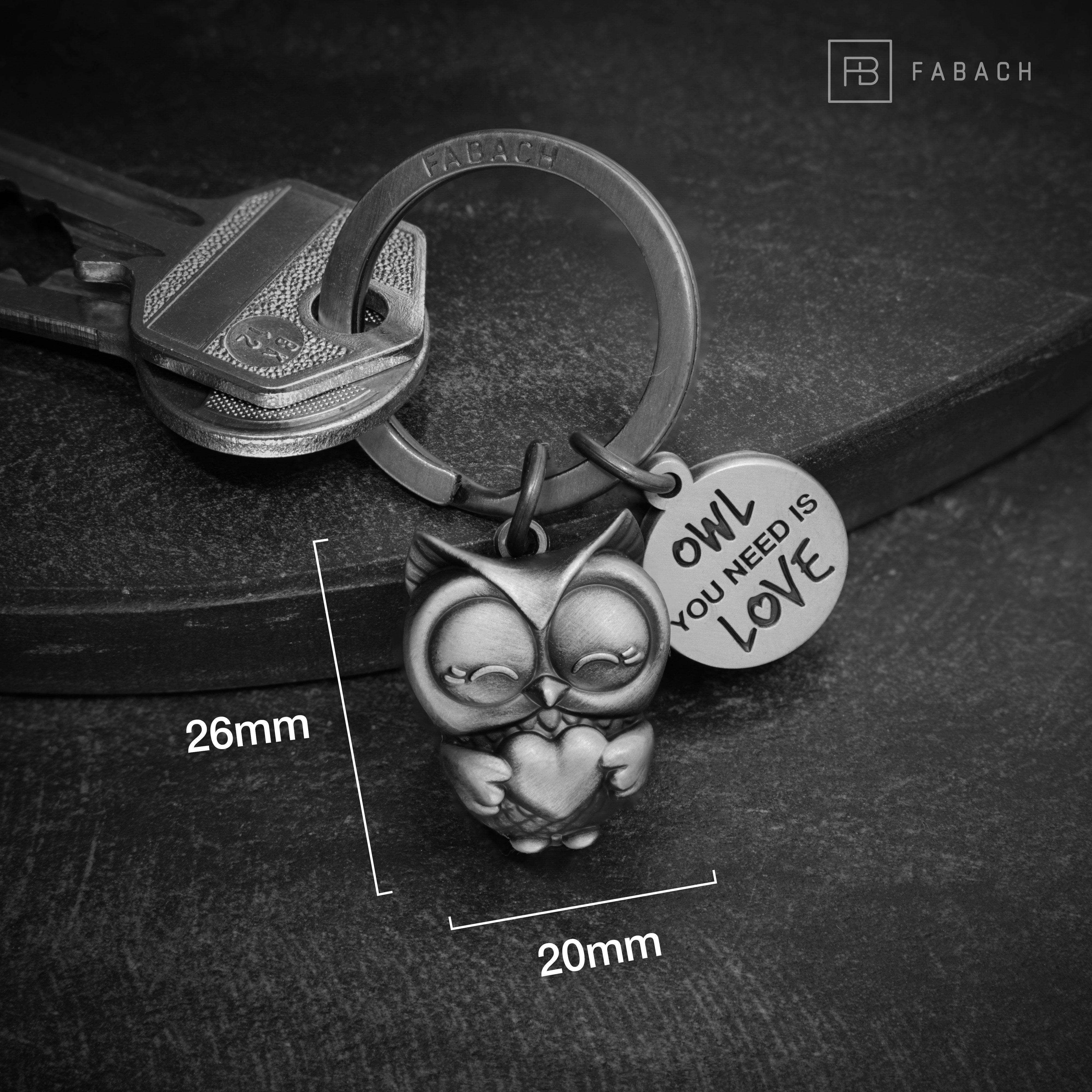 Damen Schlüsselanhänger FABACH Schlüsselanhänger Eule Schlüsselanhänger Owly mit Herz und Gravur - Süßer Schlüsselanhänger Eule 
