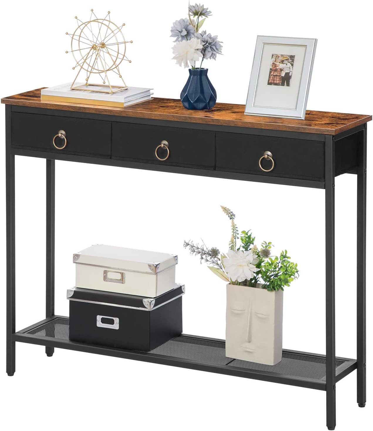 Hoobro Konsolentisch (100×25×80 cm mit 3 Schubladen, Flurtisch aus Holz & M günstig online kaufen