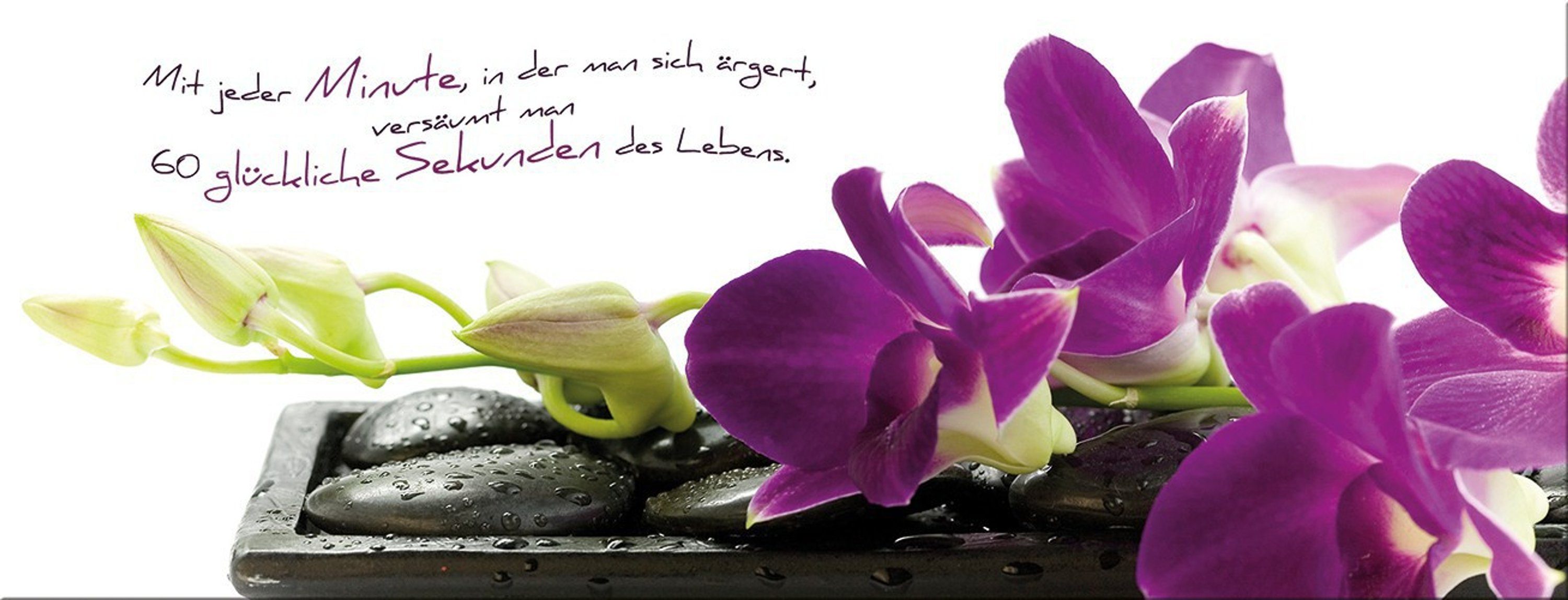 artissimo Glasbild Glasbild 80x30cm Bild aus Glas Spruch Orchidee Zen