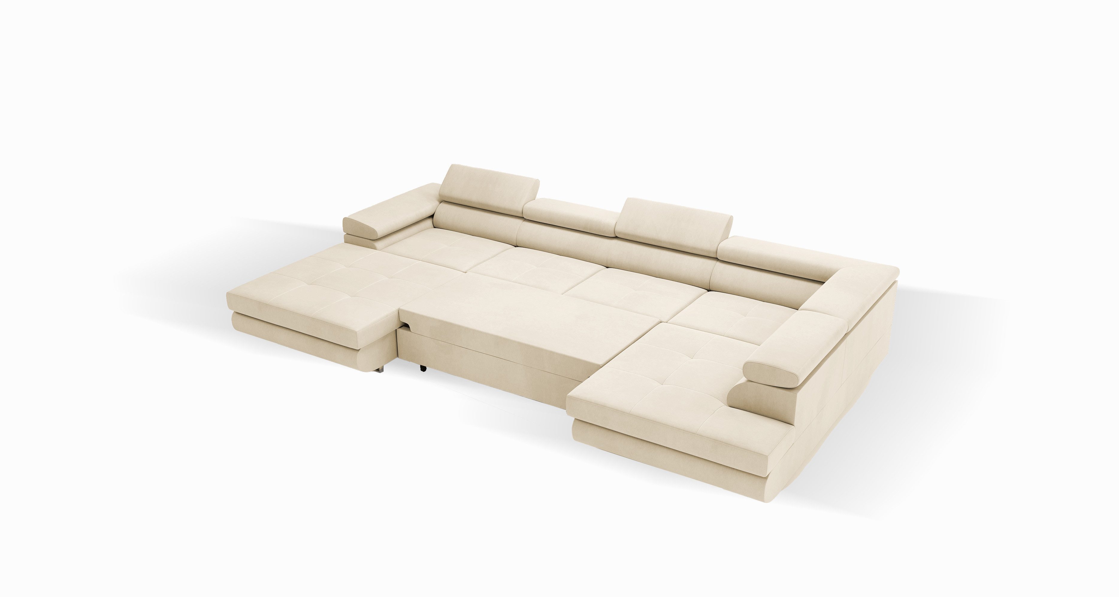 Goldstoff Wohnlandschaft mit Schlaffunktion, Couch für Wohnzimmer - Schlafsofa - Eckcouch, VENUS - Sofa U Form, Ecksofa mit Schlaffunktion und Bettkasten in beige