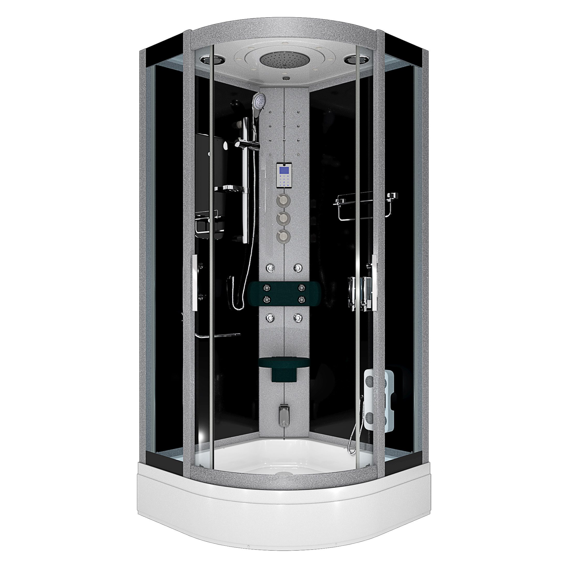 AcquaVapore Dampfdusche Dampfdusche Dusche D46-63T3-ALL sw 100x100, Sicherheitsglas ESG, Höhenverstellbar, Mit Bauanleitung, Mit Beleuchtung, Mit Spiegel, Gehä