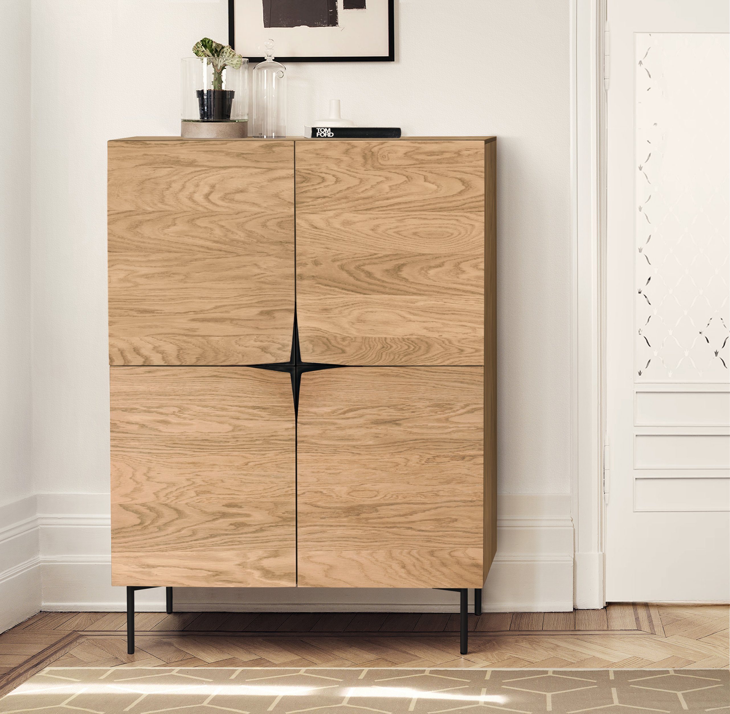 Woodman Highboard, Kommode mit Holzfurnier aus Eiche, im Skandinavischen Design