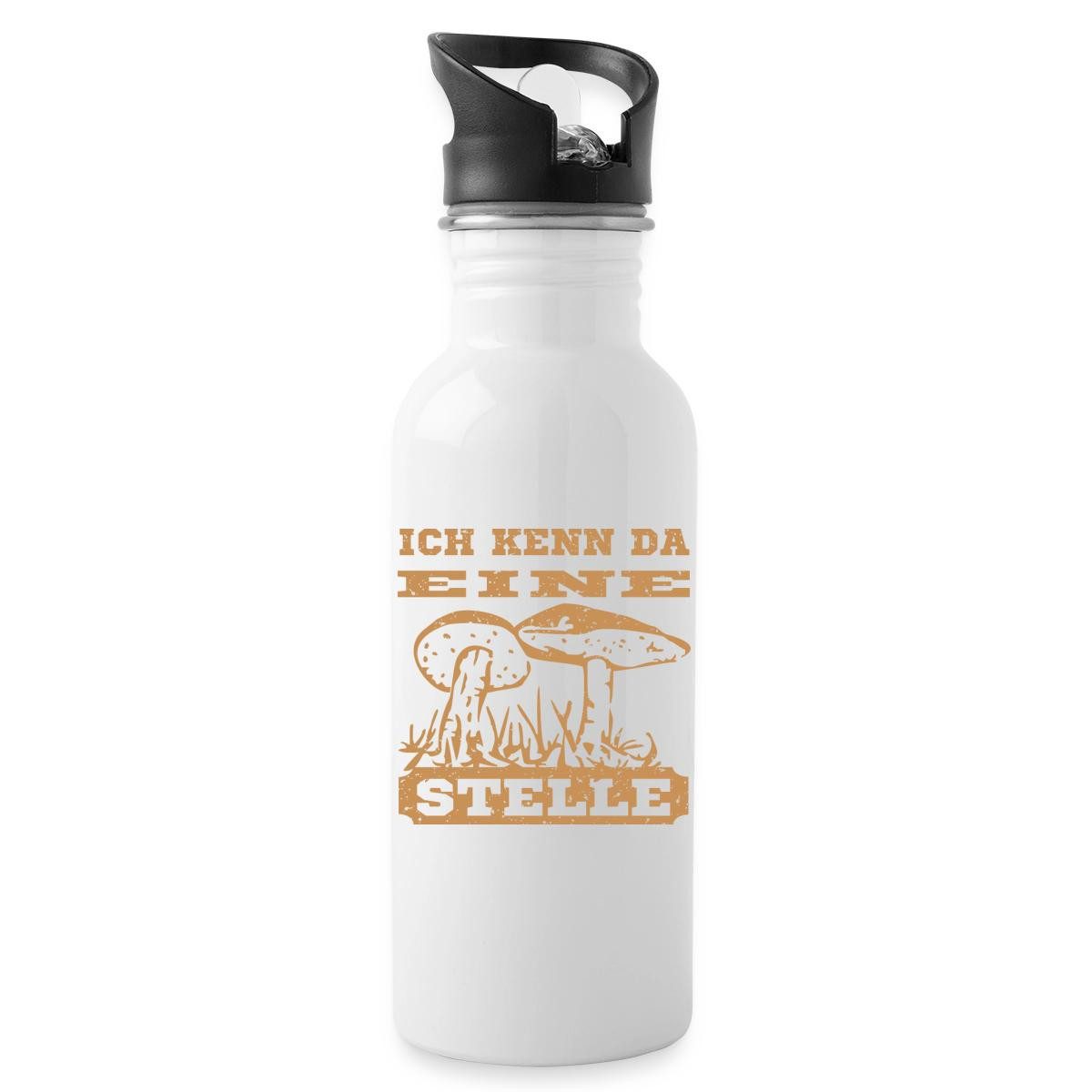 Spreadshirt Trinkflasche Ich Kenn Da Eine Stelle, Pilz-Sammler Witz Wasserflasche mit Strohhal