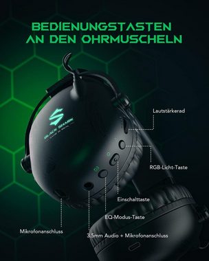 Black Shark Gaming-Headset (Abnehmbares ultraklares Kardioid Mikrofon für klare Aufnahmen, Bluetooth Headset, Wireless Gaming Headset für PC,PS4,PS5,Bluetooth Gaming Kopfhörer)