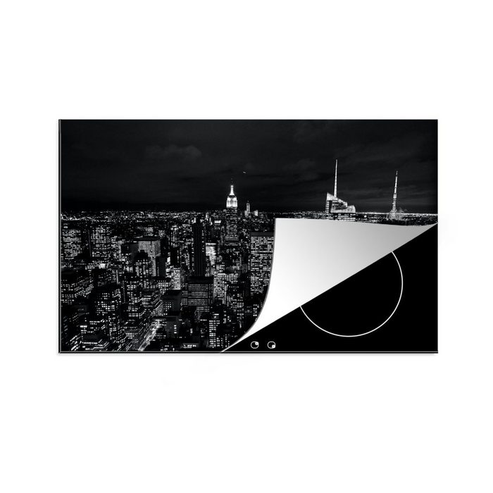 MuchoWow Herdblende-/Abdeckplatte Skyline - Schwarz - Weiß - New York - Amerika Vinyl (1 tlg) induktionskochfeld Schutz für die küche Ceranfeldabdeckung