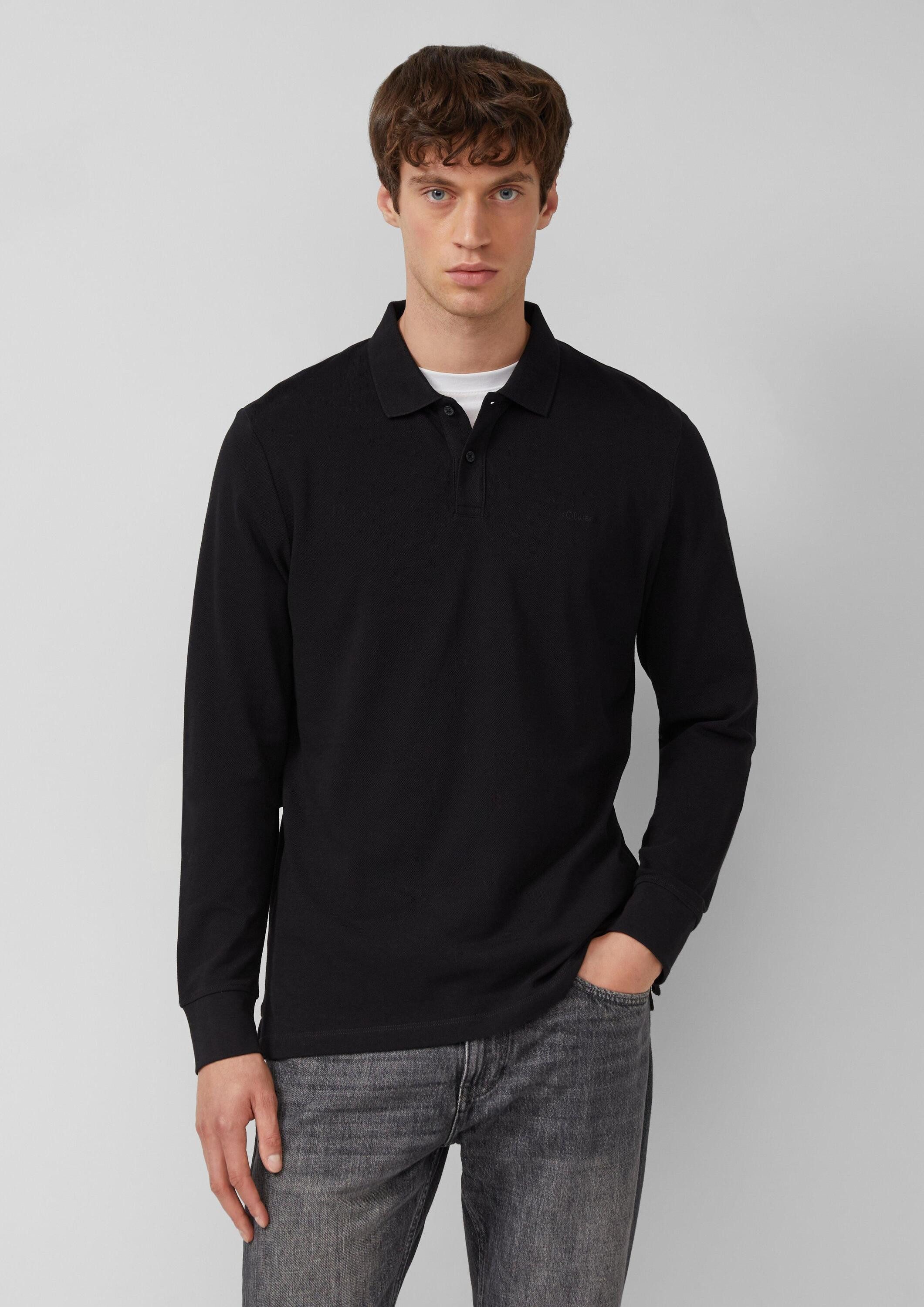 s.Oliver Langarmshirt Polo-Shirt Langarm-Poloshirt aus Baumwoll-Piqué mit B günstig online kaufen