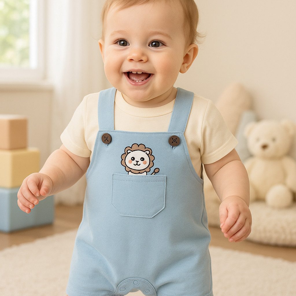Lorey Medtec Shirt & Hose Jungen Outfit, 2er Set: T-Shirt + Latzhose, Blau/Weiß, 100% Baumwolle (T-Shirt + Latzhose)