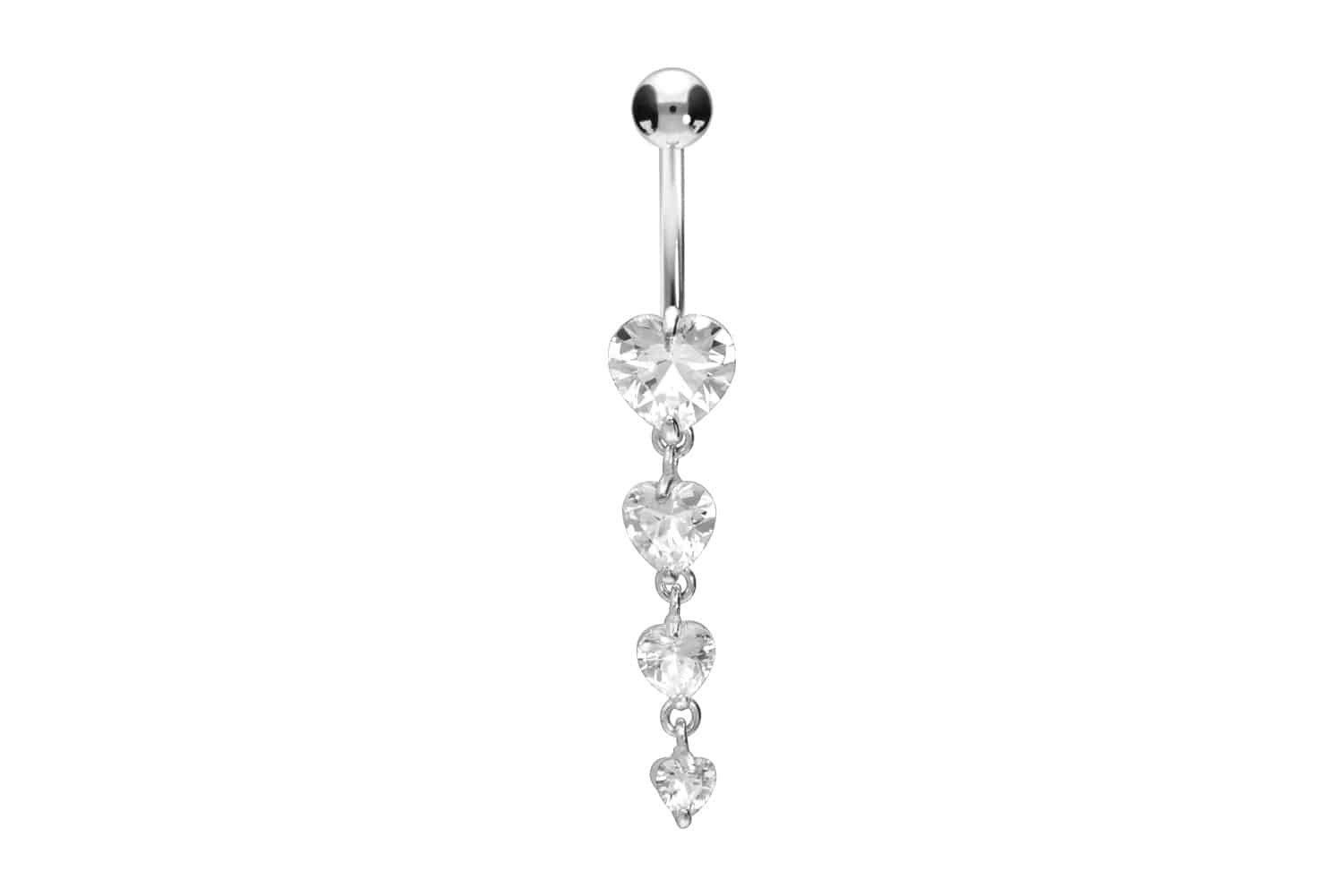 Bauchnabelpiercing Chirurgenstahl Bananabell 4 KRISTALLHERZEN