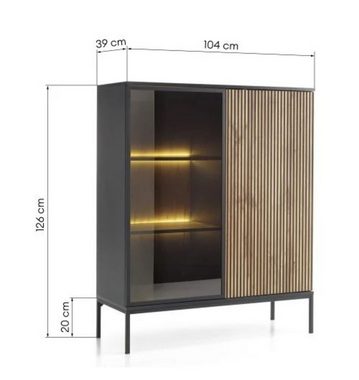 MOEBLO Highboard Sentino WT104 LED (mit LED-Beleuchtung, Sideboard Wohnzimmer Kommode Schlafzimmer Komodenschrank, Schrank mit gefräster Front), (BxHxT):104x126x39cm