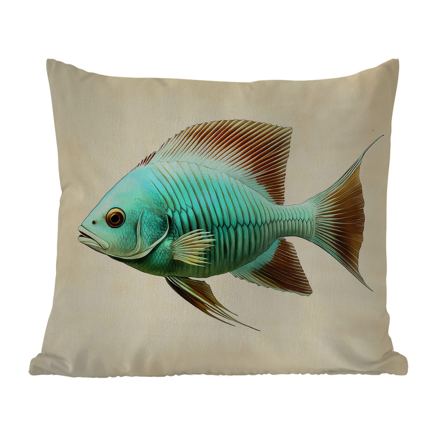 MuchoWow Dekokissen Schuppen - Fisch - Minze - Minimalistisch, Kissenhülle für den Außenbereich, Outdoor, Kissen, 50x50 cm