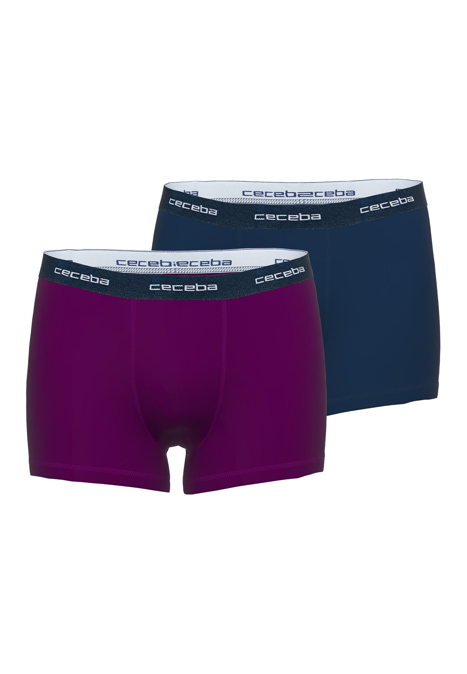 Herren Boxershorts Pack (2-St) lila-dunkel-uni lila Pants 2er CECEBA CECEBA uni