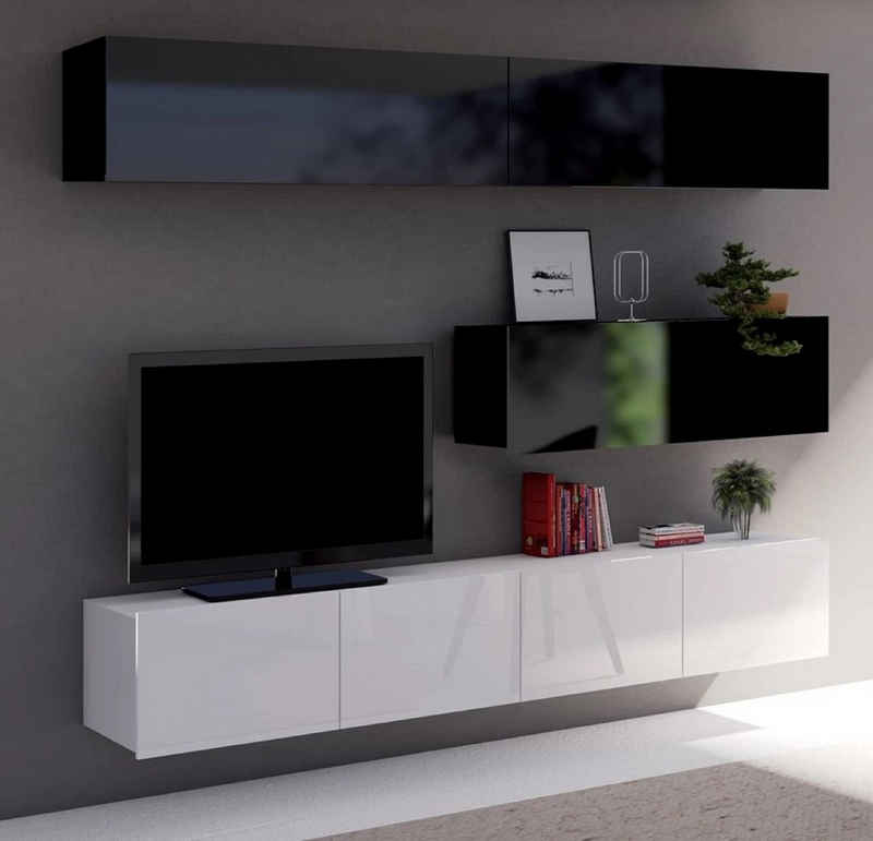 Furnix Wohnwand PUNE8 Mediawand, Möbelwand 5-tlg. Loft 210 cm breit, (Kopmplett-Set, 2x TV-Schrank, 3xWandschrank), Wandmontage oder freistehend für TV Elemente möglich, ohne LED