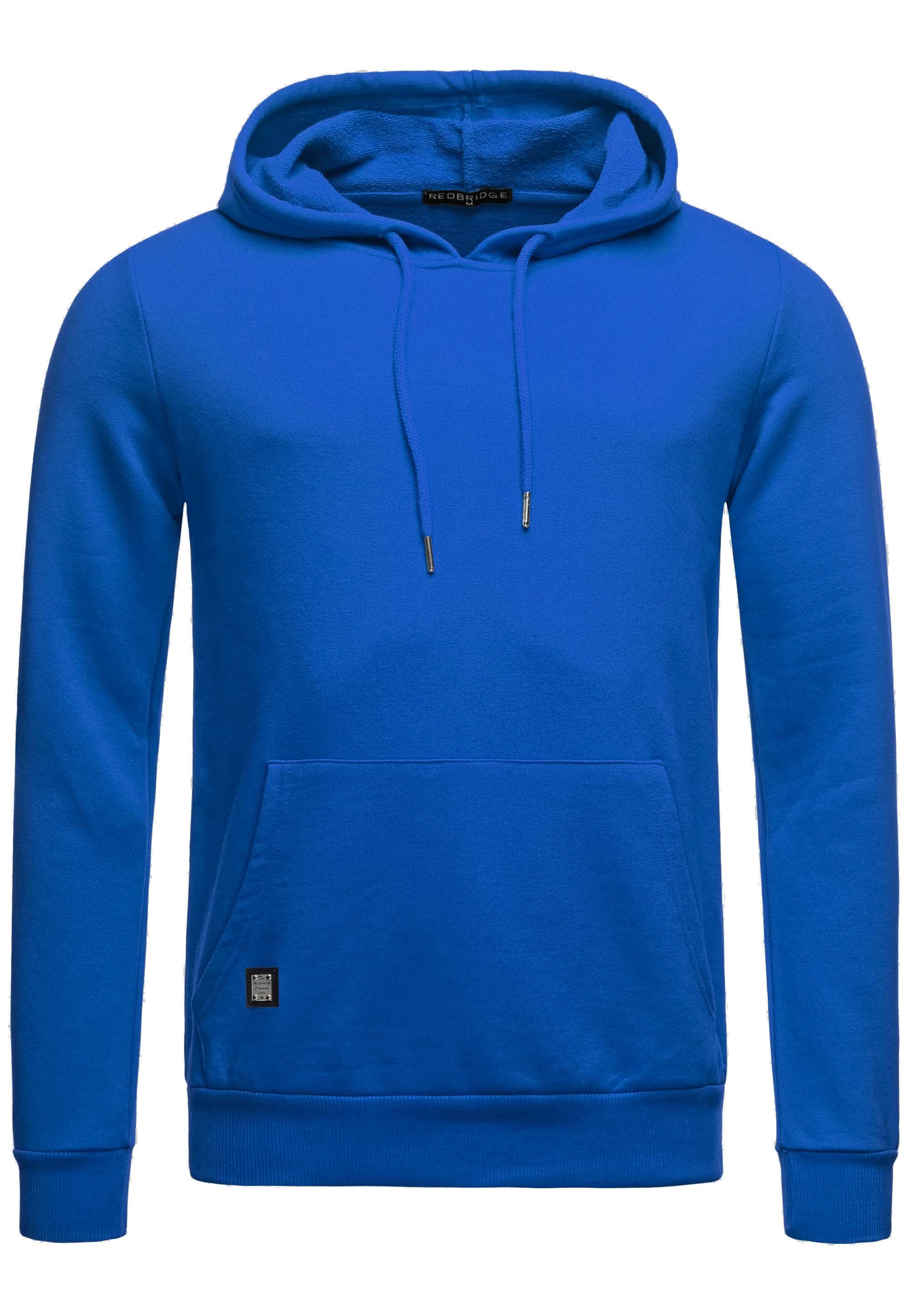 Qualität mit Hoodie Premium Saxeblau Kapuzensweatshirt RedBridge Kängurutasche
