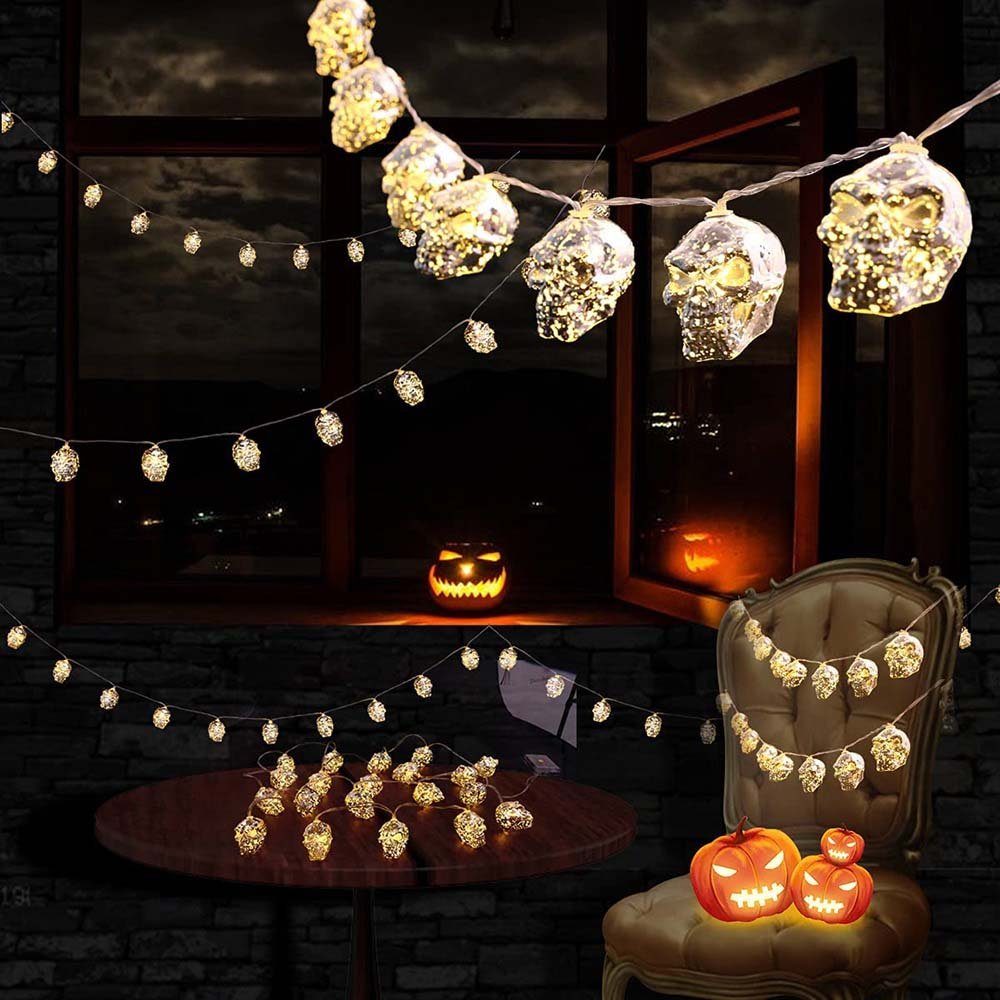 2.5M, LED-Lichterkette Halloween Party Totenkopf Goldener Bar Rosnek Kürbisse/Totenköpfe/Augenkugeln, Deko, wasserdicht, Batterie für