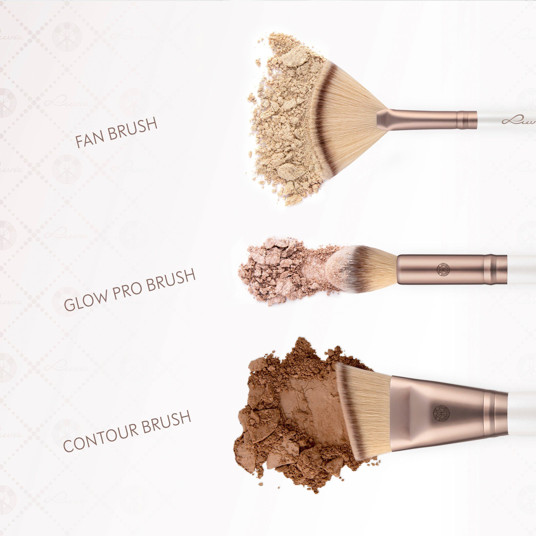 Luvia Cosmetics Kosmetikpinsel-Set HIGHLIGHT & CONTOUR SET, 3 tlg., Nurai-Pinselhaar, vegan und hautfreundlich, verliert keine Haare.