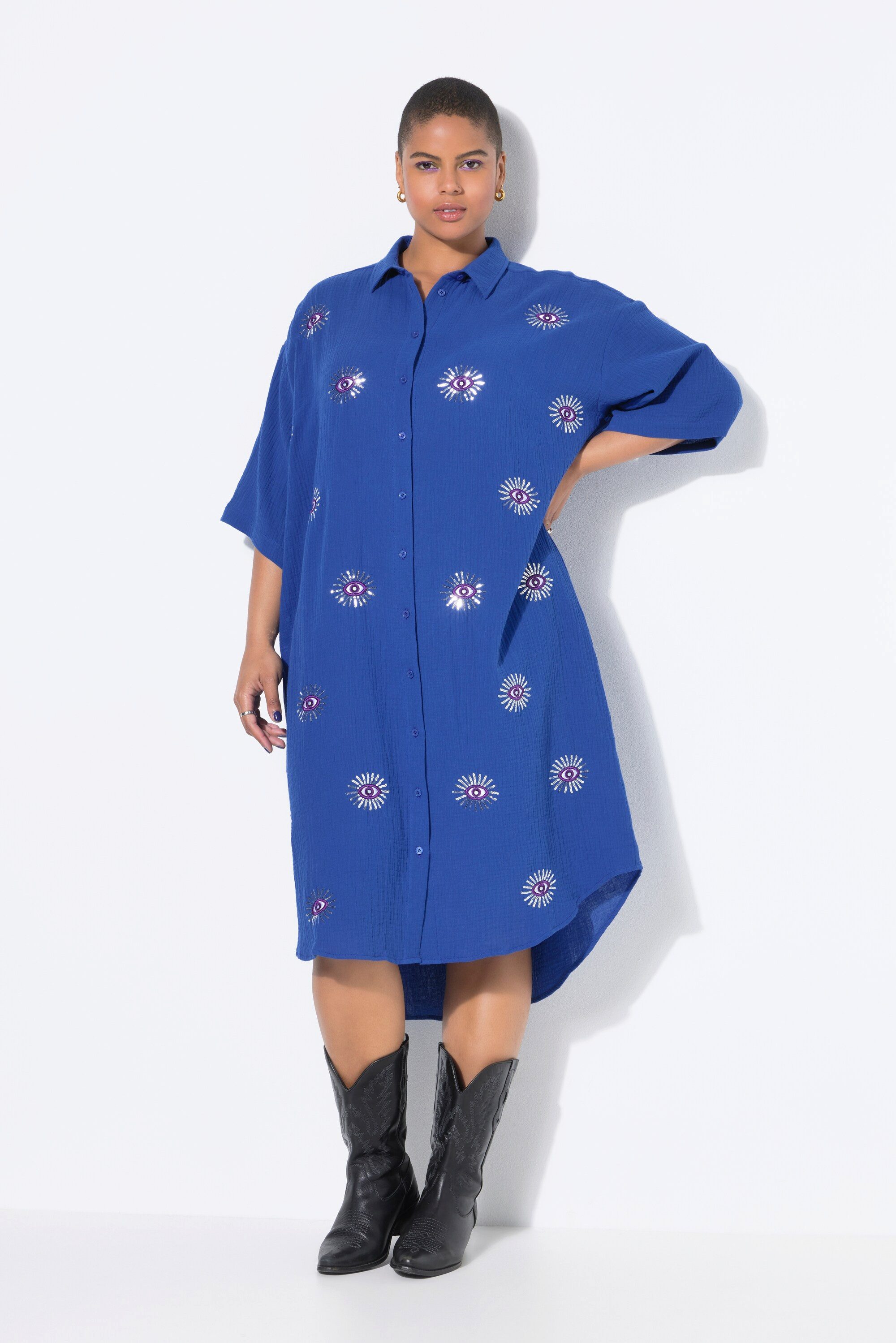 Studio Untold Midikleid Midikleid oversized Musselin Augen-Stickerei