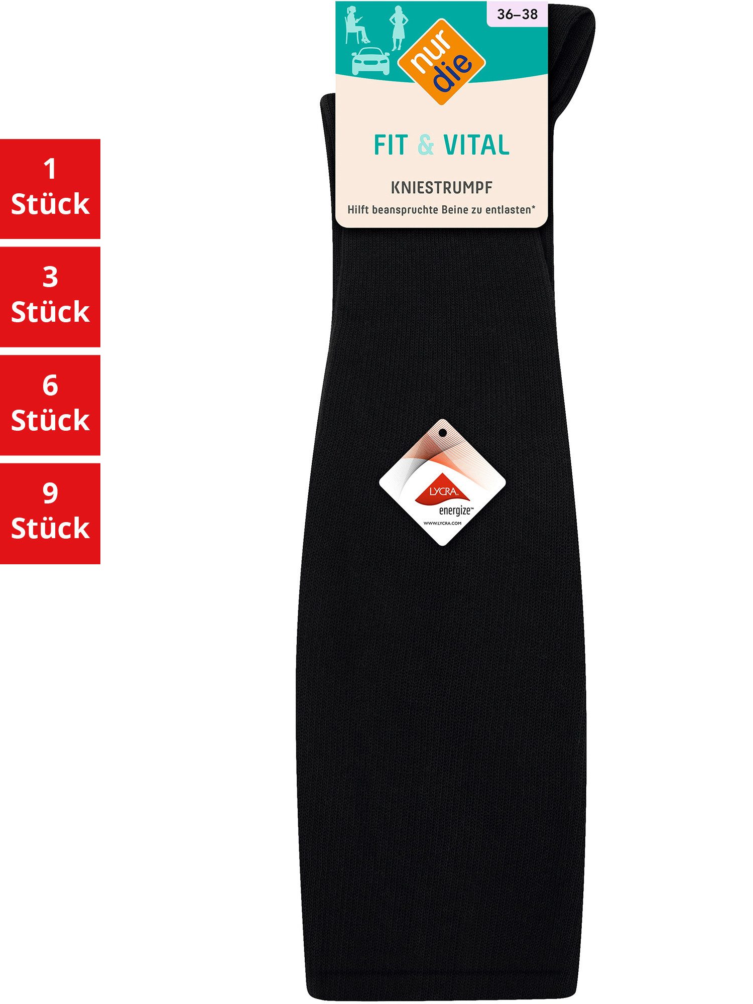 Nur Die Kniestrümpfe Fit & Vital Damen (1er/3er/6er/9er Pack, 1-Paar) Knie-strümpfe thermo-socken overknee