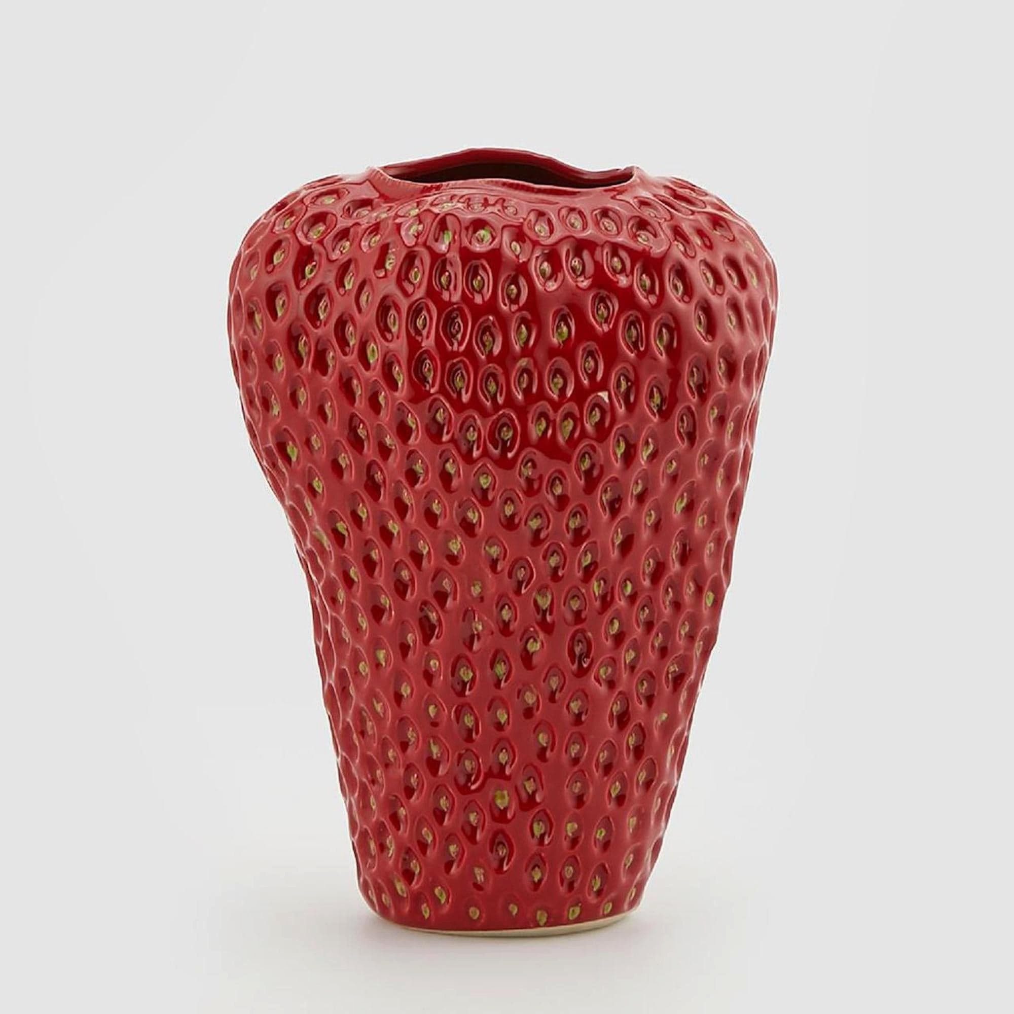 enzo de gasperi Dekovase Erdbeervase Höhe 37 cm Ø 25 cm - Dekovase Keramik Rot (verschiedene Größen können kombiniert werden)