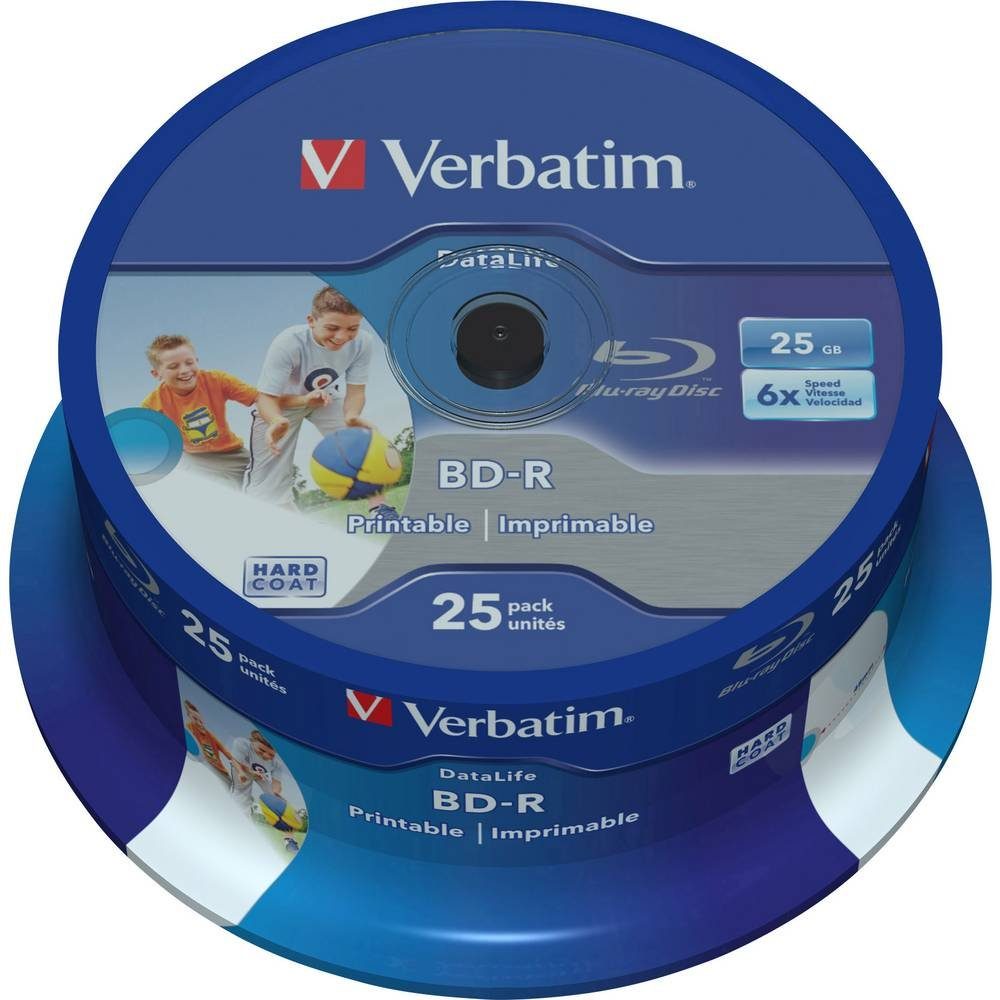 Verbatim Blu-ray-Rohling Blu-ray BD-R SL 25GB 6x 25er bedruckbar 43811, Bedruckbar, Antikratzbeschichtung