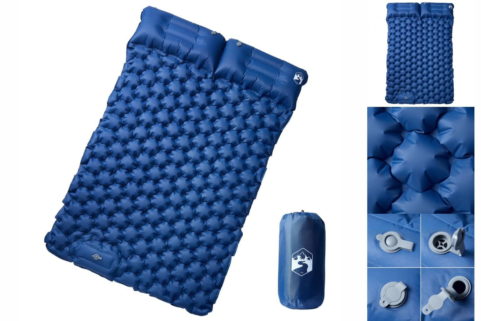 vidaXL Luftbett Doppel-Isomatte mit Kissen Selbstaufblasend Marineblau Camping Outdoor