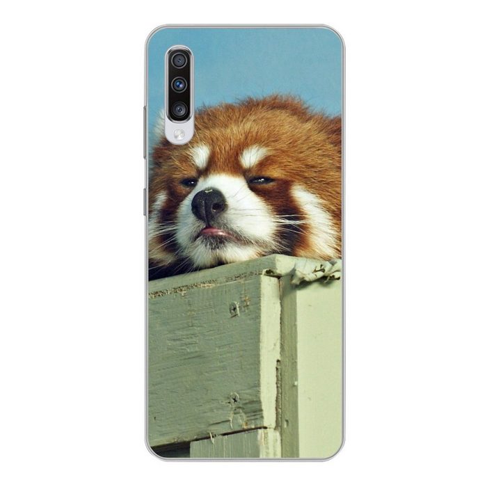 MuchoWow Handyhülle Panda - Holz - Rot Phone Case Handyhülle Samsung Galaxy A70 Silikon Schutzhülle
