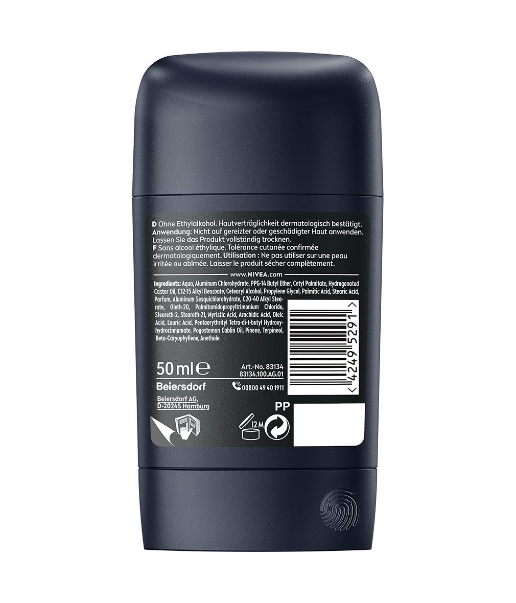 Nivea Men Deo-Stift Black & White Invisible Original Deo Stick 5 x 50ml, 5-tlg., Zuverlässiger Deo Schutz beim Sport