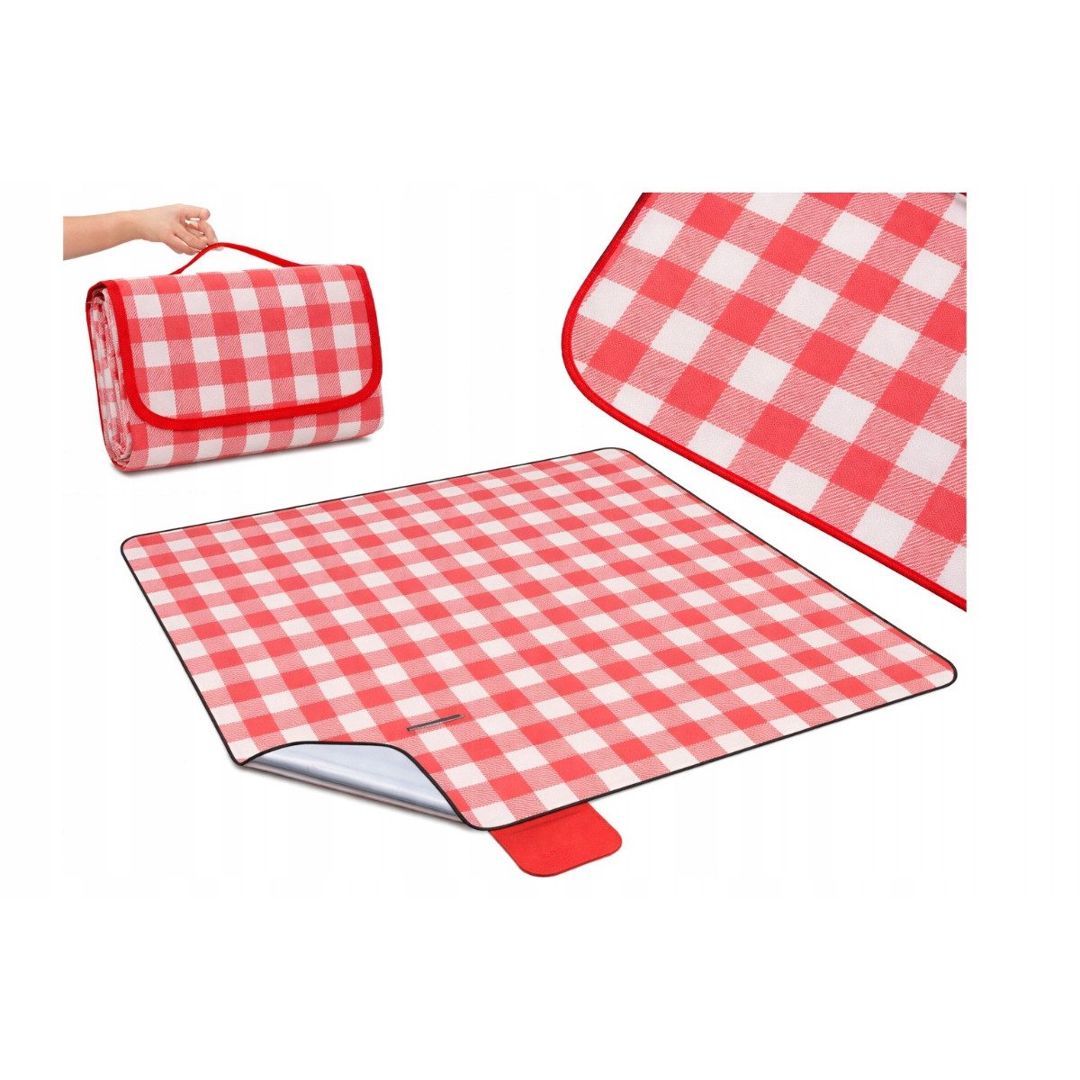 Picknickdecke 200 x 200 cm kariert rot weiß Outdoor Decke für Strand Park Camping, R2 Invest